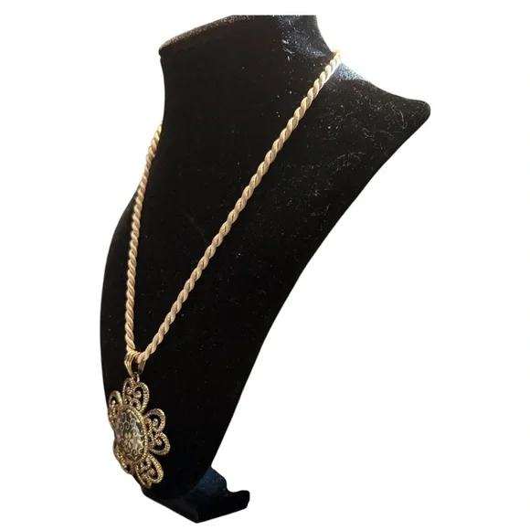 Magnabilities Gold and Black Floral Ornate Pendant Necklace - Picture 2 of 5